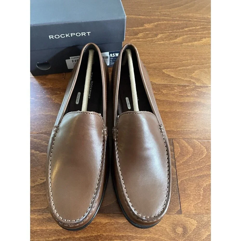 Rockport Men's Dark Brown Leather Classic Venetian Loafer Sz‎ 6.5 W NWOB Slip On
